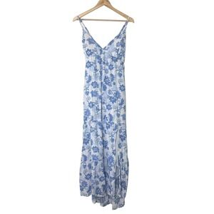 Hollister White Blue Floral Maxi Dress Sleeveless Summer Sundress Bohemian XL